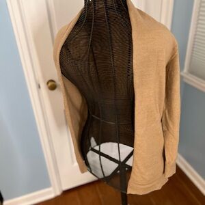 Saks Fifth Avenue 100% Cashmere Tan Open Front Cardigan Ribbed Trim